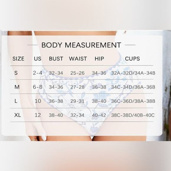 Herseas NEW Blue & White Floral 2 Piece Bikini Set Scoop Neck High Waist Large - Picture 4 of 10